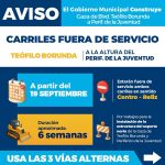 A partir del sábado carriles fuera de servicio en Reliz